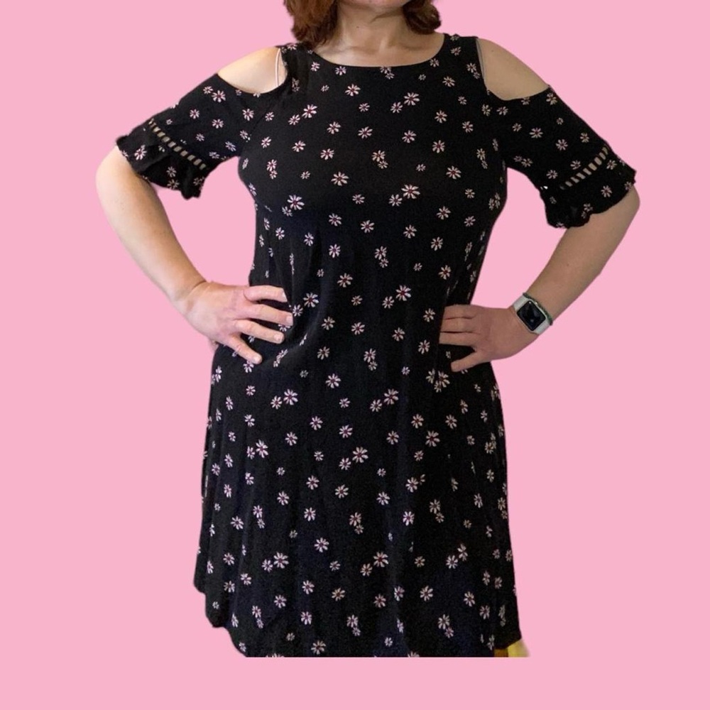 Xhilaration Black Floral Cold Shoulder Dress